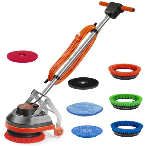 HHQ Commercial Floor Scrubber Machine, 13 Heavy Duty Orbital Floor Cleaner Buffer and Polisher- Deep Cleaning Hard Floors and Carpets with Ease, 3 Brushes & 3 Cleaning Pads, Orb-6