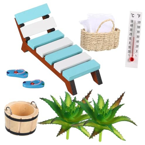 KONTONTY 1 Juego Accesorios Miniatura de Playa para Decoración de Casa de Muñecas Incluye Sillas de Playa y Cestas para Micro de Verano