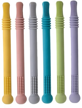 ibasenice 6 Stück 6 teiliges Beißröhrchen aus lebensmittelechtem weichem Material hohl und sicher Zahnungshilfe Spielstab zur Beruhigung und Massage empfindlicher Kinderzähne in