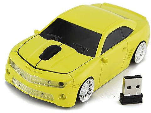 Ausla Drahtlose Computermaus in Sportwagenform, 2,4-G-Wireless-Technologie, Hochpräziser Sensor, Cooles Design für Büro- und Gaming-Benutzer (Yellow)