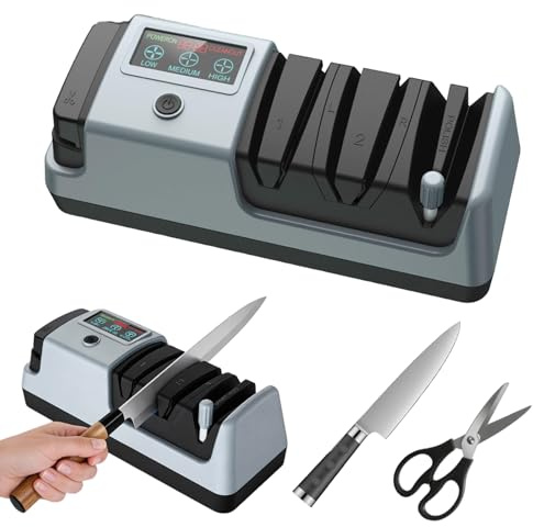 Afilador de cuchillos eléctrico 5 en 1 con LCD, 3 velocidades, 3 etapas