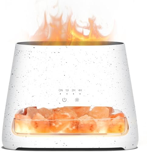 SALKING 2-in-1 Aroma Diffuser & Salt Range Pakistan Leuchte | Flammeneffekt Diffusor für ätherische Öle, Diffusor Kühler Nebel Luftbefeuchter mit 3-Helligkeit, 150ml(Grauweiß)