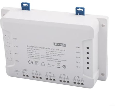 Modulo interruttore intelligente WiFi a 4 canali per Sonoff 4CH R3 PRO R3 R3 montato su rotaia, relè controllato RF con app integrazione vocale, telecomando in plastica bianca (4CH Pro R3)