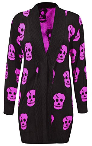 FLAVES FASHION (FF11) New Women's Big Plus Size Knitted Skull Cardigan Winter Item Large Sizes 16-26 (UK-24/26, Fuchsia)