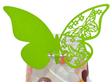 50 Stück Schmetterling-Schimmer lasergeschnittenes Design Weinglas Namenskarten für Hochzeit Party Dekoration (grasgrün)