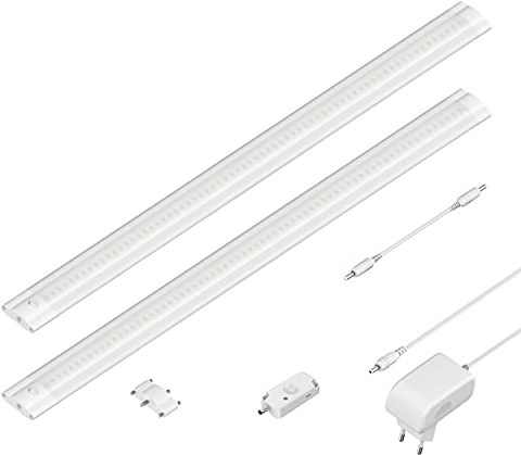 ledscom.de LED Unterbau-Leuchte SIRIS weiß matt mit Bewegungsmelder, flach, je 50cm, je 655lm, weiß, 2er Set