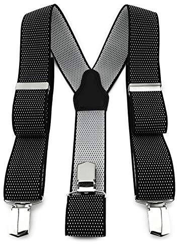 TigerTie Unisex Hosenträger in Y-Form mit 3 extra starken Clips - Farbe in silber schwarz gepunktet - hochwertige Verarbeitung - Breite 35 mm