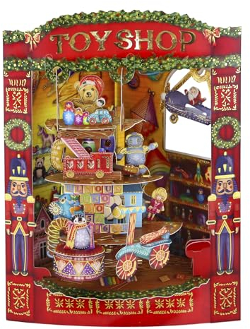 SANTORO Swing Card, Christmas 3D Pop Up Greeting Card - Christmas Toy Shop - For Kids, Family, Festive, Seasonal, Xmas