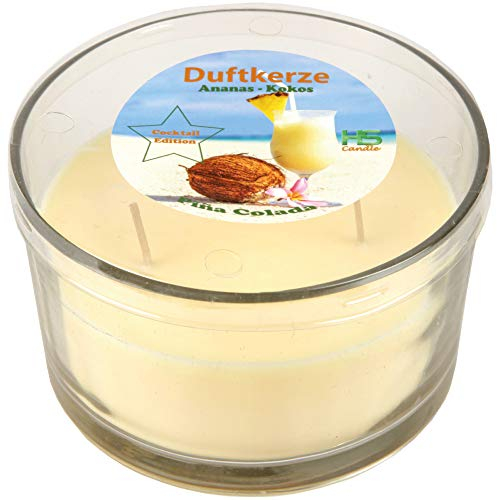 Duftkerze im Glas Cocktail - Longdrink Edition (Pina Colada), 36 Stunden Brenndauer - 3-Docht Kerze mit Duft, 380gr Wachsanteil