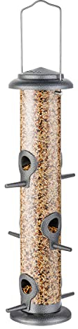 iBorn Mangiatoia per uccelli in metallo da appendere per uccelli selvatici per miscele di semi, mangiatoia per semi di Niger, cuore di girasole, bagno per uccelli, 45.5 cm, 6 porte
