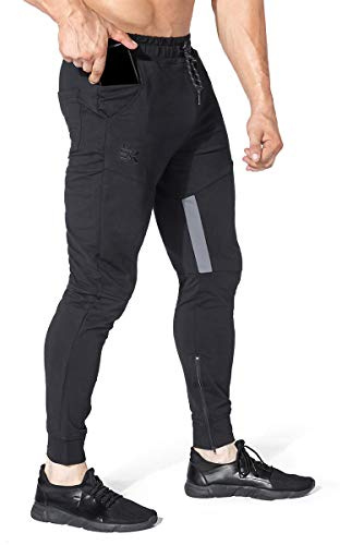 BROKIG Men Thigh Mesh Gym Joggers Trousers Tracksuit Bottoms M Black