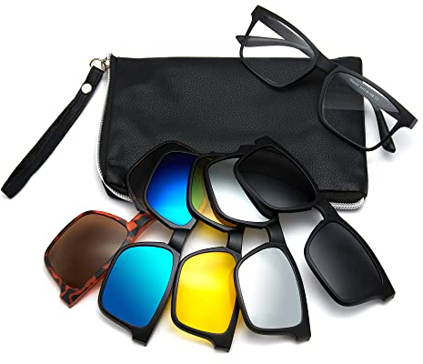 Cyxus Brillengestelle mit 5PCS Magnetisch Clip Polarisierte Sonnenbrille Herren Damen Leichtes TR90 Rahmen Sonnenbrille UV 400 für Fahren Angeln Reisen