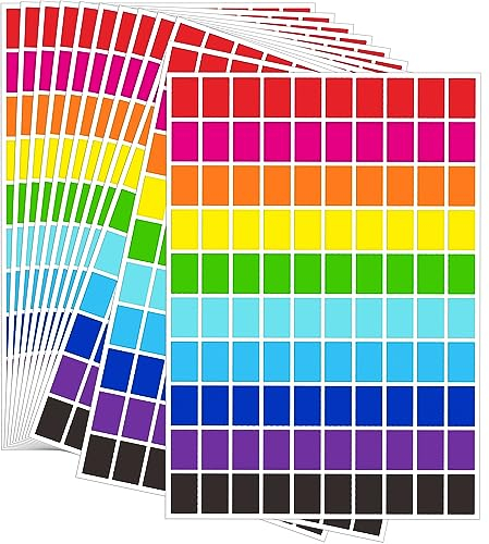 2500 Pack,Rectangular Coloured Stickers,1/2 x 3/4,10 Colours Small Coloured Labels Stickers Sticky Labels Price Stickers