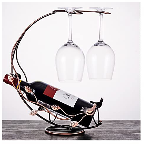 Wine Rack Free Standing Tree Vine Wine Rack with Cup Holder Wrought Iron Wine Rack Single Bottle Tabletop Holder Creative Furnishing Articles Display Countertop Wine Bottles Holder Racks The New