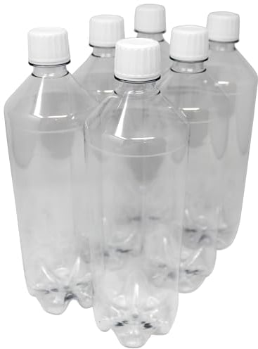 Confezione da 6 bottiglie da 1 litro in PET per alimenti per liquidi gassati e silenziosi con tappo a vite bianco, bottiglia vuota, bottiglia di plastica da riempire, 1 l