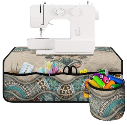 COEQINE Nähmaschine Maschine Tisch Organizer Maschine Pad Matte mit Taschen Tuch Maschine Pad, Western Tribal Niedlich Pfotenabdruck Wasserabweisend Pad Maschine Zubehör Tragbar