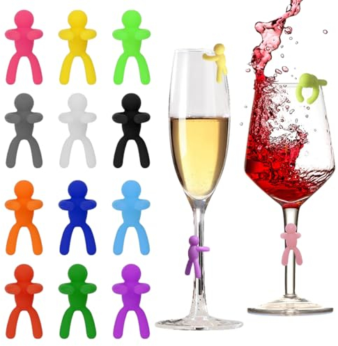 Voyyphixa Funny Silicone Wine Glass Charms Wine Glass Markers Wine Glass Charms Tags Wine Glasses Identifier Drink Markers Wine Charms for Stem Glasses Cup Labels for Cocktail (12pcs-Human)