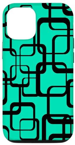 Hülle für iPhone 14 Retro MCM Quadratisches Motiv Vintage Muster 12 Helltürkis