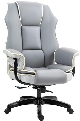Vinsetto Silla de Oficina, Silla de Escritorio ergonómica con función reclinable, función giratoria, Silla de Ordenador Regulable en Altura para Oficina en casa, Piel Artificial, Gris Claro