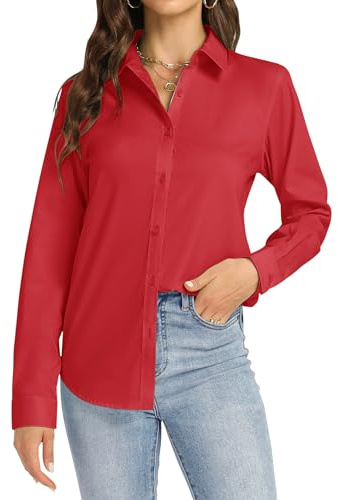 J.VER Women's Long Sleeve Stretch Dress Shirt Fitted Work Ladies Blouse | Cotton Non Iron, Formal Business Casual Smart, Plain Tops for Office Executive Workwear, Button Down Shirts, Fashion Clothes