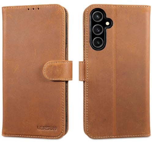 LENSUN Echtleder Hülle für Samsung Galaxy A16 5G, Handyhülle [Echtes Leder][RFID Schutz][Walletfach] Handytasche Lederhülle Flip Cover für Samsung Galaxy A16 - Vintage Braun