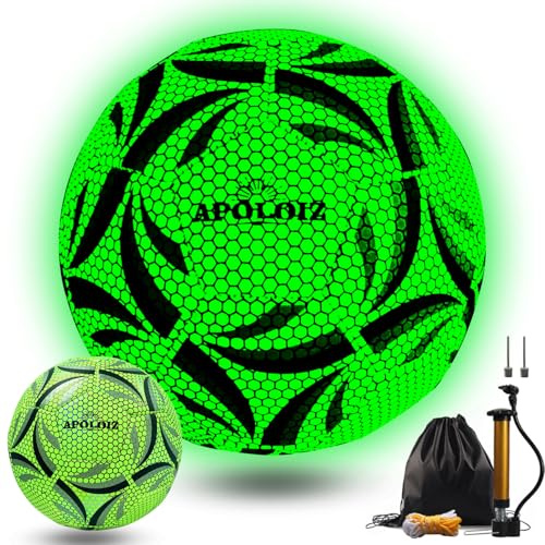 Apoloiz Leuchtender Fußball Größe 5 Leuchtend im Dunkeln mit Pumpe, Der grüne fußball，Fluoreszierender Fussball im Freien