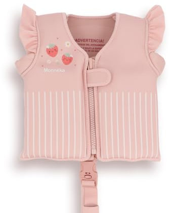 Monnëka Gilet de Natation avec Sangle Ajustable et Fermeture de Sécurité | Sea Vest Flottant pour Apprentissage | Gilet d'Aide à la Flottaison pour Enfants | Strawberries - 2 à 3 Ans