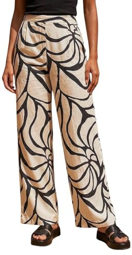 Roman Originals Wide Leg Trousers for Women UK - Ladies Palazzo Pants Floral Print Abstract Everyday Holiday Spring Summer Comfy Soft Evening Vacation Work Party - Noir Floral - Size 14