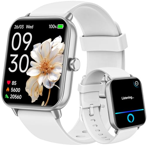 Smartwatch Donna, 1.8 Orologio Smartwatch con Alexa Integrato, Effettua/Risposta Chiamate, Fitness Tracker con Cardiofrequenzimetro/Contapassi/SpO2/Sonno, 110+ Sportive, IP68 per Android iOS - Bianco