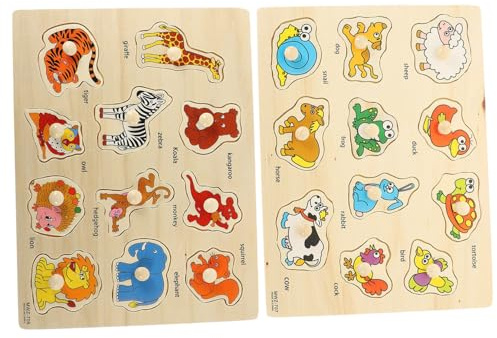 CORHAD 2 Juegos Rompecabezas de Madera para Pequeños con Animales Montessori Tableros de Encastre Educativos con Acabado Suave y Seguro para Reconocimiento de Colores y Formas