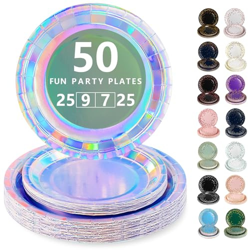 Nkaiso 50Pcs Argento Cangiante per feste, piatti carta eleganti