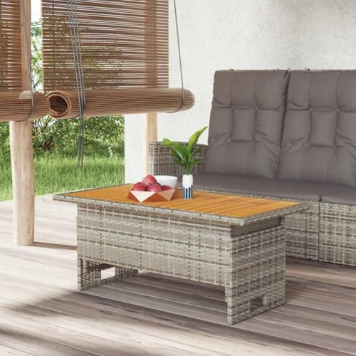Keeushr Gartentisch Grau 100x50x43/63 cm aus Akazienholz & Poly Rattan mit höhenverstellbarer Tischplatte und pulverbeschichteten Stahlgestell für Terrasse Garten Outdoorbereich