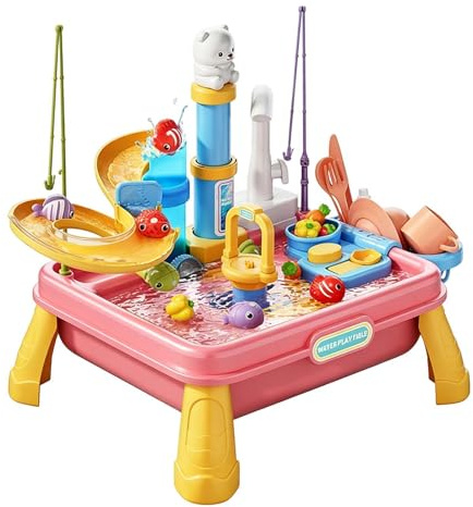 Mesa de agua, bandeja sensorial de playa con bomba, mesa de y agua, para niñas, niños, 4 a 8 años, jardín, terraza, playa, parque