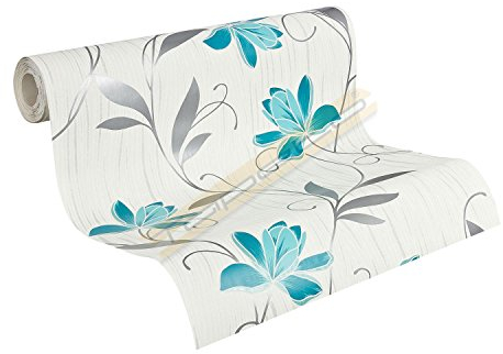 AS Creation Expanded Blown Vinyl Wallpaper Lotus Motif Turquoise 3062-10