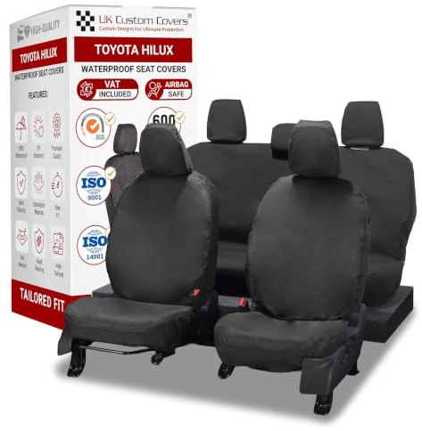 To Fit Toyota Hilux Seat Covers 2005-2016 Full Set | Waterproof & Heavy Duty, Airbag Compatible, Easy To Fit - Tailored Front & Rear Black