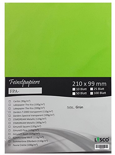 GMUND Transparentpapier DIN lang Farbe Giftgrün / Grün / LYSCO® Feinstpapierset mit 100 Blatt Inhalt (FPA-123) - bedruckbar, sehr gute Qualität, für Einladungen, als Einlegeblätter für Alben, Fotoalben, Fensterbilder, Bastelarbeiten uvm.