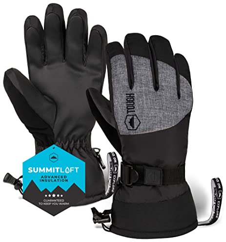 Tough Outdoors Gants de Ski et de Neige – Gants de Ski, de Planche à Neige pour Homme et Femme – Gants Coupe-Vent pour Temps Froid avec laisses de Poignet, Isolation Thermique et Paume en Cuir