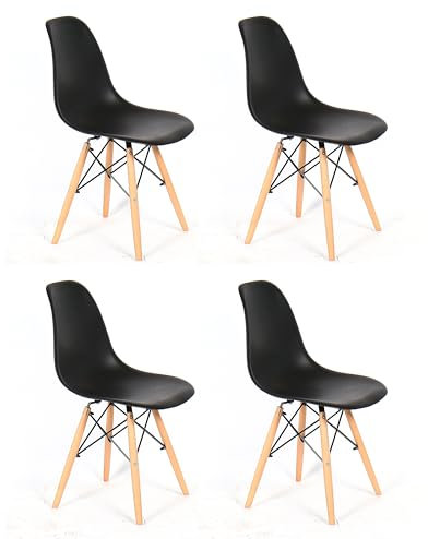 M1C - Pack 4 Sillas de Comedor DINAMARCA - Madera de Haya (Color Negro)