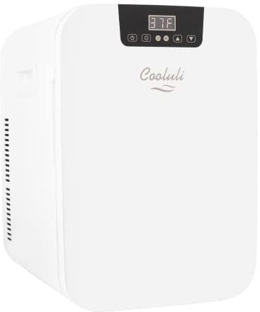 Cooluli 20L Mini Fridge For Bedroom - Car, Office Desk & College Dorm Room - Glass Front & Digital Temperature Control - 12v Small Refrigerator for Food, Drinks, Skincare, Beauty & Breast Milk (White)