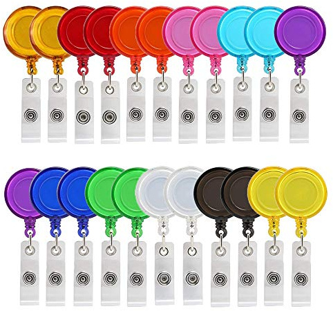 22 Pièces Porte badge Multicolore Enrouleur Badge Rétractable Porte-Badges Badge Holder avec clip Porte-cartes Translucides Pour Cartes Badges Carte D'identité (A)