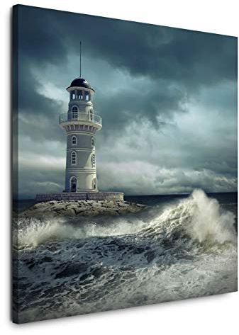 EAUZONE GmbH Leuchtturm im Meer 60x60cm Wandbild auf Leinwand, Kunstdruck Moderne Bilder