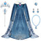 Monissy La Reine des Neiges Elsa Princesse Robe Fille Bleu Col Blanc Duvet Manche Longue Cape Tulle Glace Neiges Imprimé Asymétrique Costume Frozen Mariage Anniversaire Canarval - Bleu - 150