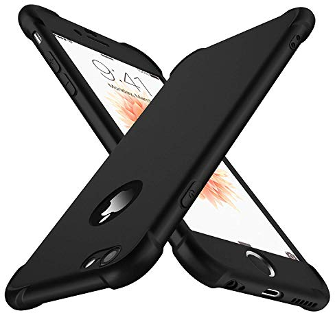 ORETECH Kompatibel mit iPhone 6 Plus/iPhone 6s Plus Hülle, mit [2X Displayschutzfolie] 360 Grad Stoßfest Dünn Schutzhülle Handyhülle TPU Silikon Hart PC Case für iPhone 6 Plus 6s Plus 5,5, Schwarz
