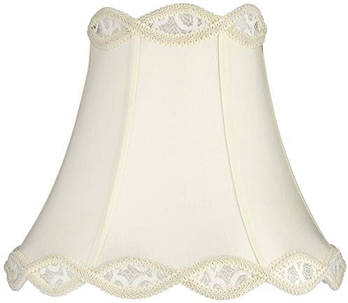 Cream Scalloped Gallery Large Bell Lamp Shade 7 Top x 14 Bottom x 12.5 High (Spider) Replacement with Harp and Finial - Springcrest