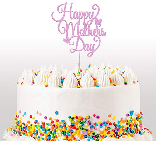Cakeshop Mothers Day Glitter Cake Topper, Mothers Day Day Cake Topper Decoration - Double Sided 400gsm Glitter Card, Choice 14 of Colours and Loads of Styles (Baby Pink)