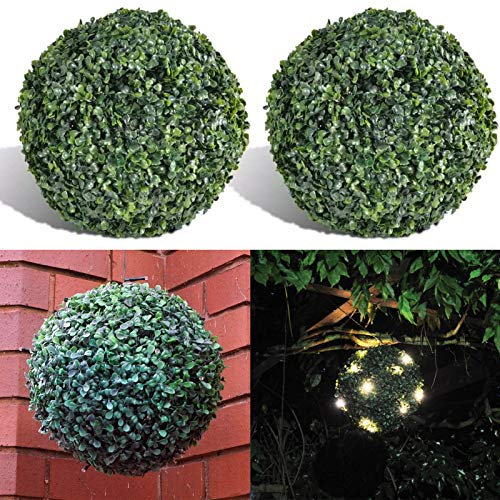 LOS 28cm Solar Powered 20 LED Topiary Ball Hanging Boxwood Garden Light Ornament Green (2)