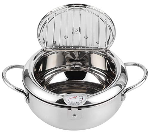 Padella per friggere, padella per tempura in acciaio inossidabile in stile giapponese Pentola per frittura profonda con termometro Fornello a induzione Pentola per pollo Strumenti di cottura(L 24 cm)