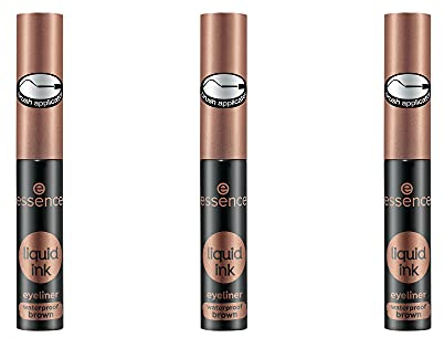 essence liquid ink eyeliner, Make up, Wasserfester Eyeliner Braun mit Pinselapplikator, Augen Make-up, Wasserfest, 3x3 ml