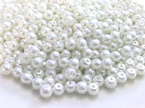 500 Glasperlen 6mm weiß Glaswachsperlen rund Farbwahl Perlen zum auffädeln Schmuckherstellung (500 Glasperlen Weiß)