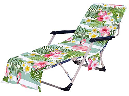 FANSU Schonbezug für Gartenliege Frottee Liegenauflage Garten Sonnenliege Handtuch mit 2 Taschen Stuhl Strandtuch für Schwimmbäder, Strände, Gartenhotels (75x210cm,Flamingo)